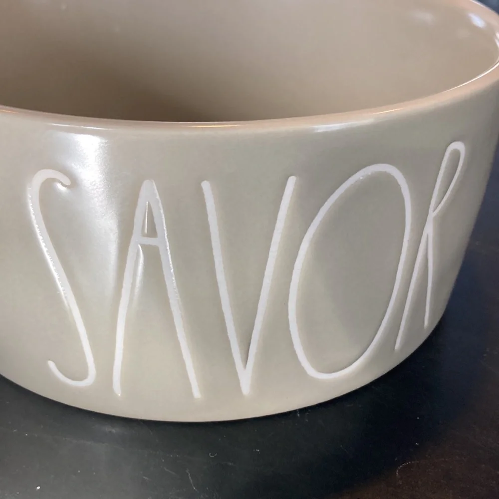 RAE DUNN | SAVOR | Ceramic Gray Dog Food Bowl | New